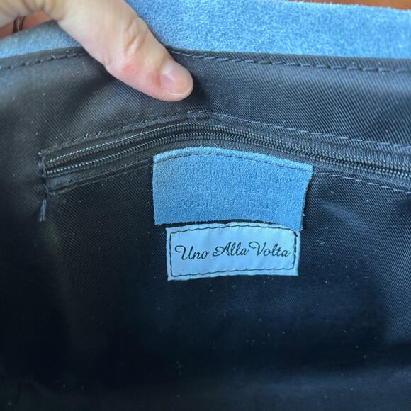 Uno Alla Volta Italian Suede Santo Spirito Crossbody Blue - Picture 8 of 15